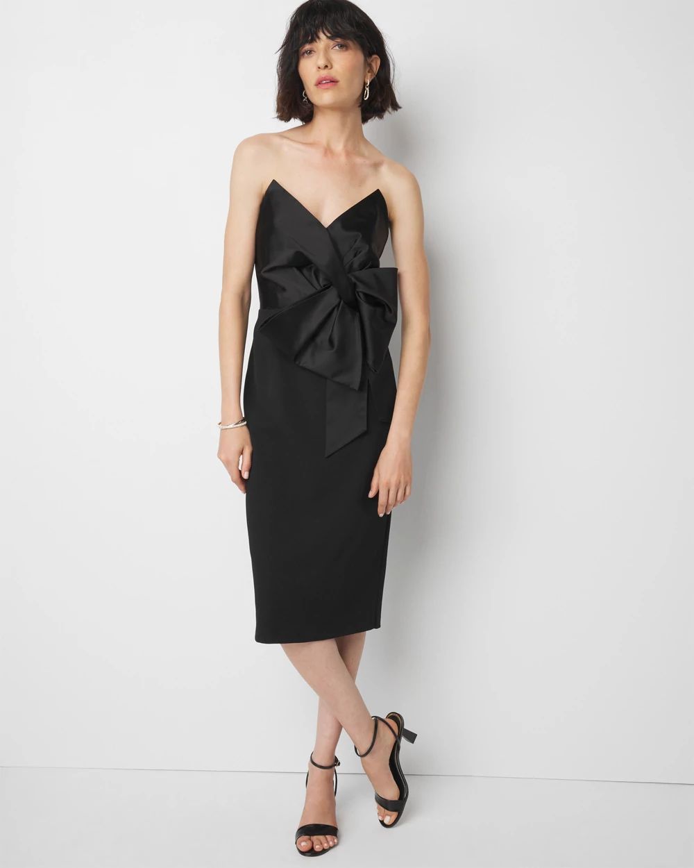 AREA STRAPLESS DRAPED BOW DRESS
